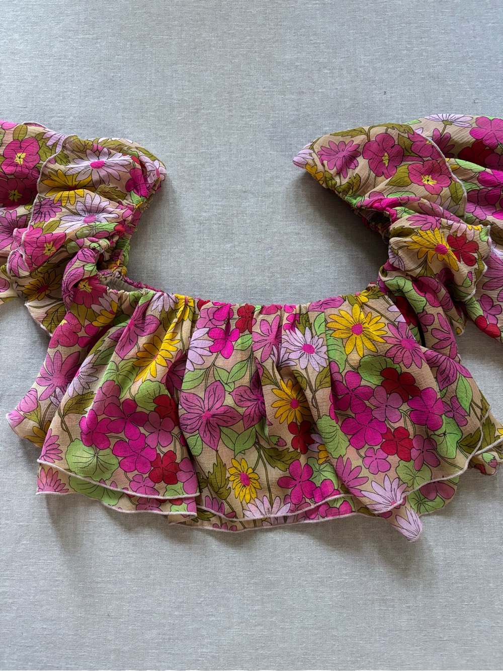 Show Me Your Mumu floral chiffon boho cropped top. - Picture 2 of 16
